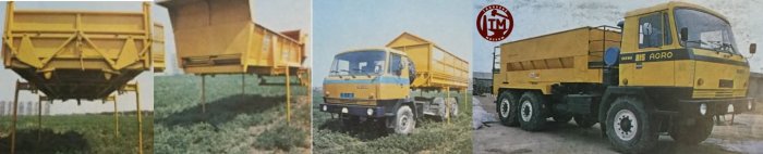Zleva - sklápěcí nástavba MV2-024, rozmetadlo hnoje RM2-045, velkoobjemová nástavba BVN-049 a rozmetadlo průmyslových hnojiv 