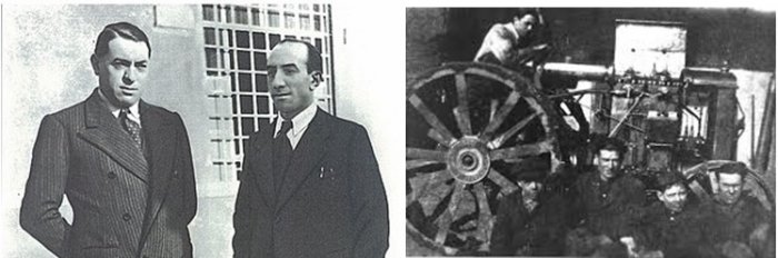 Pohled na zakladatele Francesca a Eugenio Giovanni Cassani. První dělníci a Francesco uprostřed, obrázek z roku 1912 (vpravo)