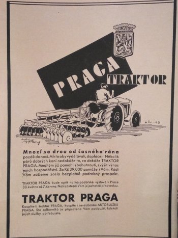 Originální dobová reklama na traktor Praga