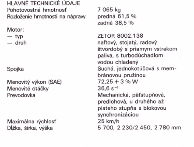 Technické údaje lesního traktoru LKT 81 TURBO.