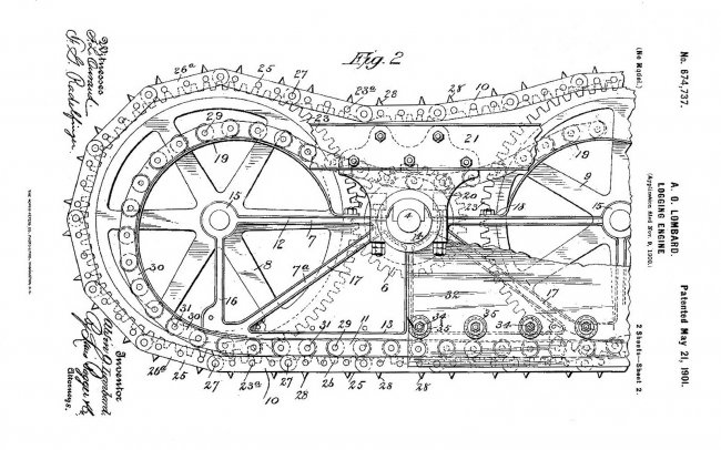 Patentový výkres z roku 1901 pro pásovou jednotku.