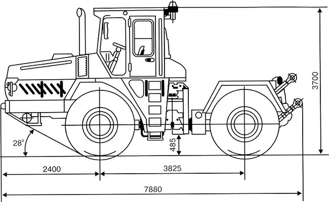 Rozměry traktoru MoAZ-49011.