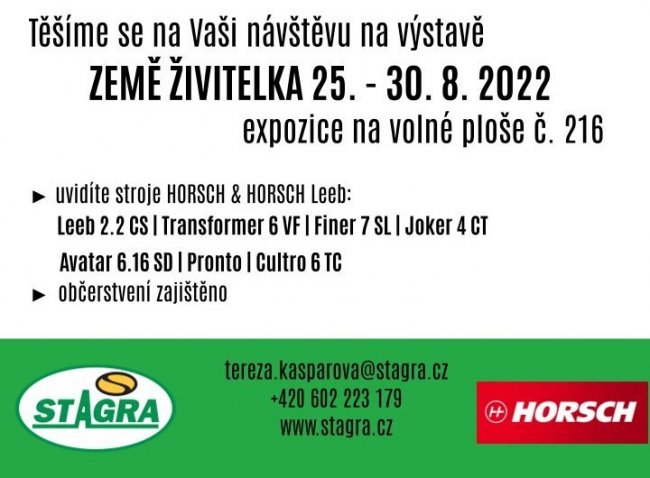 Tradiční agrosalon Země živitelka začíná ve čtvrtek 25. srpna a končí v úterý 30. srpna 2022.