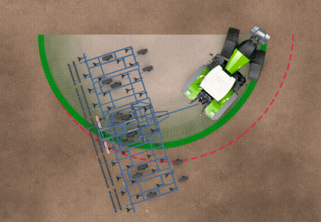 Přenos výkonu mezi přední a zadní nápravou s inteligentním pohonem všech kol probíhá plně automaticky a nezávisle na sobě. To traktorům propůjčuje nejmenší možný poloměr otáčení.