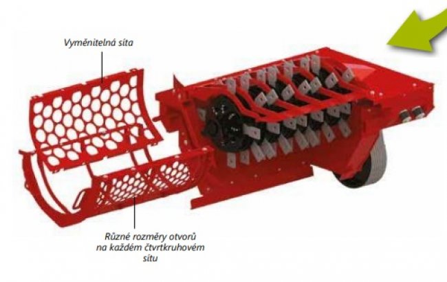 Délku řezanky určují dvě síta, která tvoří půlkruh kolem spodní poloviny rotoru.