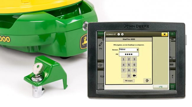 S bezpečnostními PIN kódy a Lock-Kit jsou nabízeny dvě ochranné funkce proti krádeži přijímače John Deere StarFire 7000.