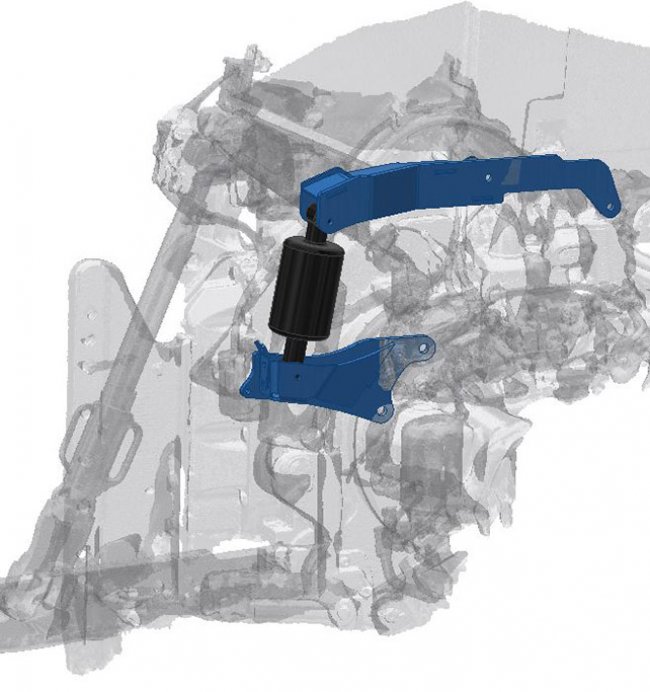 Odpružení kabiny traktoru z produkce CNHi.