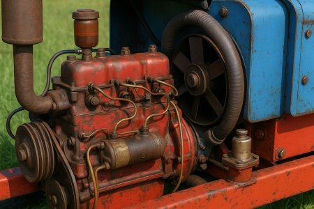 Vznětový čtyřválcový agregát s mechanickým vstřikováním, napojený na klínový řemen pro pohon žacího a mačkacího mechanismu.