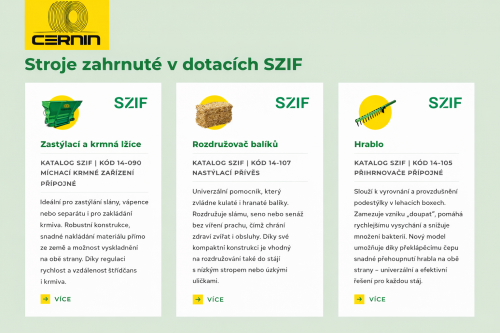 Stroje zahrnuté v dotacích SZIF - část z nich