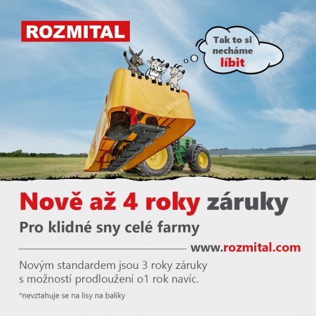 Prodloužená záruka se vztahuje na veškerou techniku ROZMITAL s výjimkou lisů na balíky, kde zůstává standardní dvouletá záruční doba.