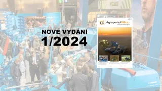 Obálka časopisu Agroportal24h.cz 1/2024 na pozadí zemědělského veletrhu