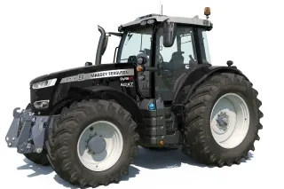 Černý traktor Massey Ferguson na bílém pozadí