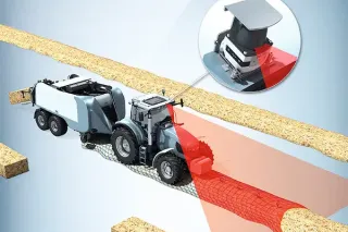 Sklízecí řezačka vedle traktoru s návěsem
