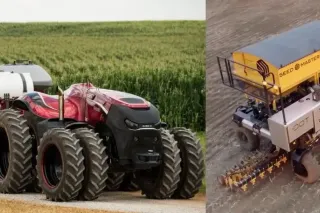 Koláž autonomních polních strojů Case IH a Raven