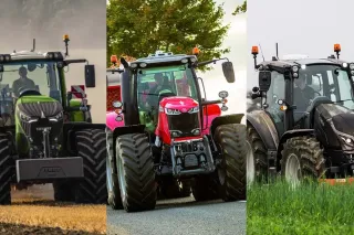 Koláž tří traktorů značek skupiny AGCO.