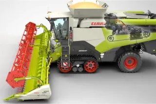 Ilustrace sklízecí mlátičky Claas s elektrifikovaným pohonem