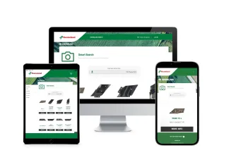 Obrazovky služby Kverneland Smart Search na počítači a tabletu