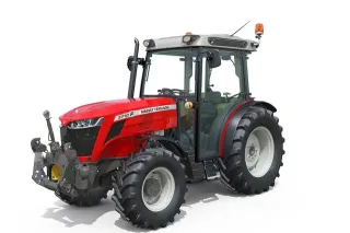 Červený traktor Massey Ferguson 3710 F na bílém pozadí