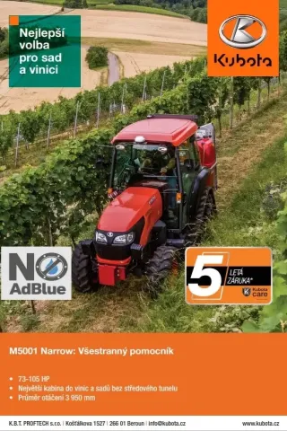 Chcete nový traktor bez čekání? Kubota má skladem model Kubota M5001 Narrow bez AdBlue.