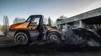 Koncept nakladače Case ProjectTETRA při práci s materiálem