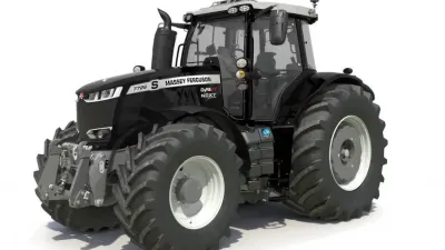 Černý traktor Massey Ferguson Next Edition na bílém pozadí