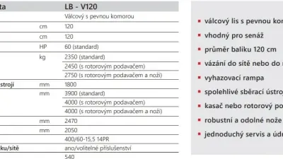 Technické parametry lisu LB - V120. Zdroj foto - tisková zpráva Strojírny Rožmitál