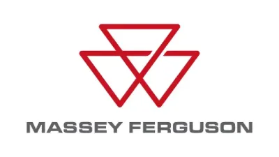 Nové červené logo značky Massey Ferguson na bílém pozadí.