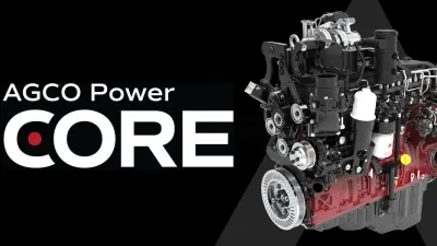 Motor AGCO Power Core na černém grafickém pozadí
