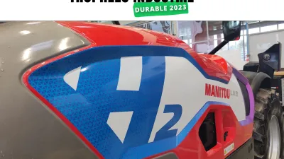 Detail vodíkového manipulátoru Manitou s označením H2