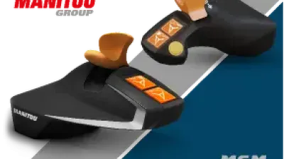Grafika dvou malých joysticků Manitou na bílém pozadí
