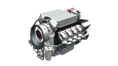 Vzduchem chlazený motor Tatra na bílém pozadí