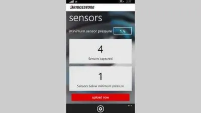 Obrazovka mobilní aplikace Bridgestone se stavem senzorů pneumatik