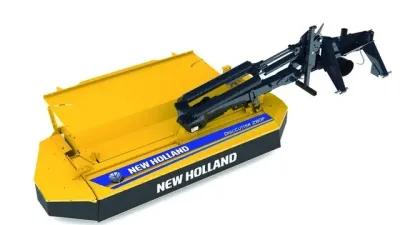 Žací stroj New Holland v modrém provedení na bílém pozadí