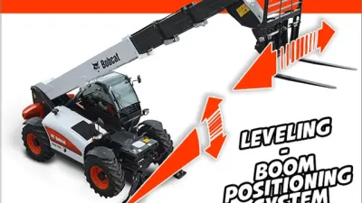 Schéma teleskopického manipulátoru Bobcat se zvednutým ramenem