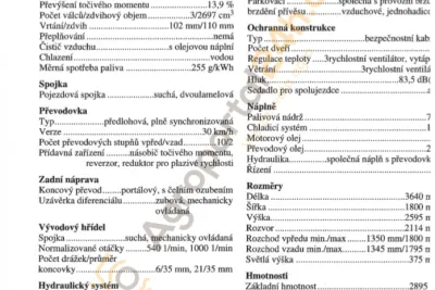 Technická data a ceny traktorů Zetor z 90. let minulého století
