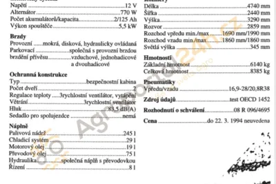 Technická data a ceny traktorů Zetor z 90. let minulého století