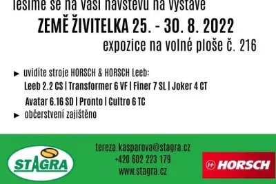 Tradiční agrosalon Země živitelka začíná ve čtvrtek 25. srpna a končí v úterý 30. srpna 2022.
