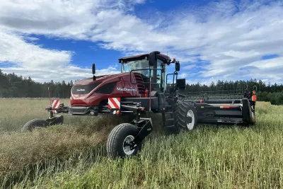 MacDon Windrower se svou technologií dvoufázové sklizně.