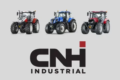 Grafika CNH Industrial se třemi traktory