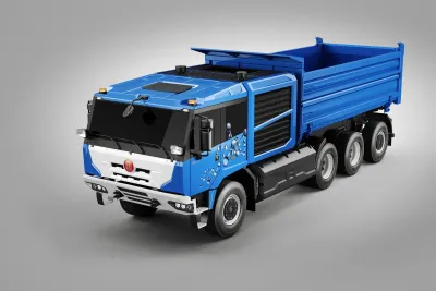 Grafická vizualizace modrého nákladního automobilu Tatra Force