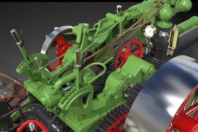 Detail převodového mechanismu parního traktoru