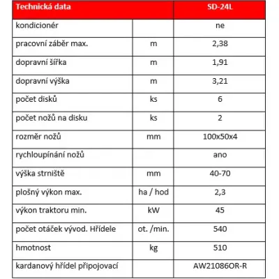 Technické údaje stroje Rozmital SD-24L.