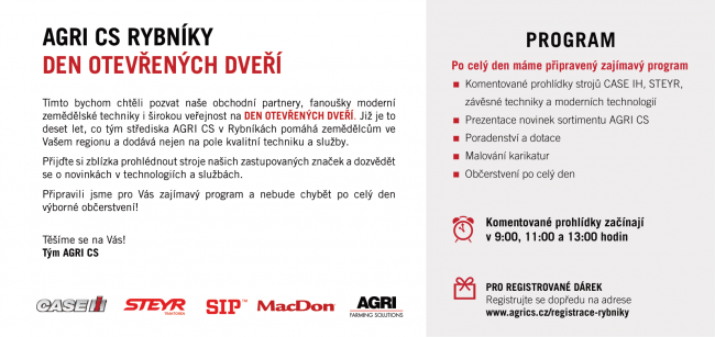 Den otevřených dveří AGRI CS RYBNÍKY